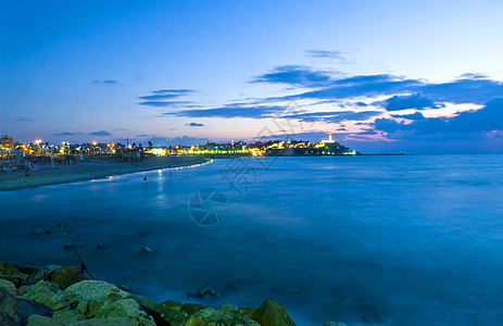 贾法海景场景天空雅法海岸线城市天际海洋海滩航海风景图片