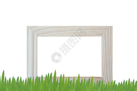 窗口框 在带草的白色背景上孤立窗户木头照片绘画生活家具正方形边界工作室展示图片