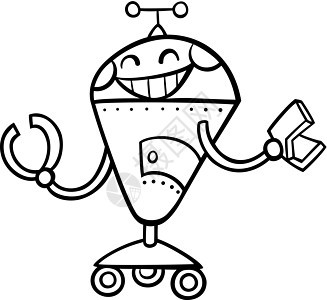 彩色的机器人漫画插图小说微笑孩子们轮子金属科学卡通片吉祥物玩具染色背景图片