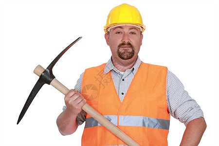 建筑工人 手持皮轴头盔腰带胡子工人工作室蓝色身体橙子员工山羊图片