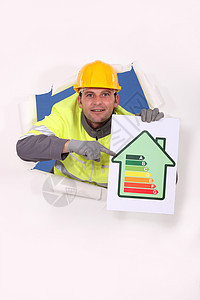 配有能源评级标志的工人图片