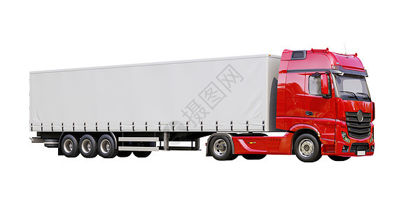 孤立的半拖车卡车车皮货车托运商用车交通输送带加载商品牵引原动机背景图片