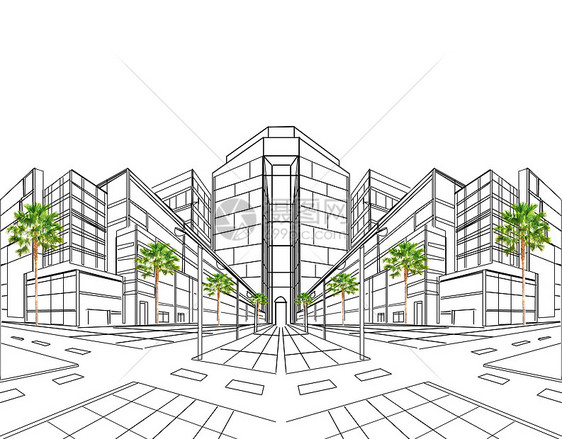 建筑施工两点的两点角度透视工程师城市工作商业草图建造业绘画项目建筑师图片