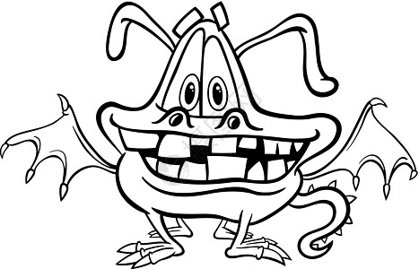 彩色的漫画怪物插图吉祥物怪人孩子们玩具外星人牙齿染色填色本转向架翅膀图片
