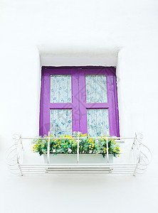 窗口和花盒传统花朵植物村庄房子盒子木头花箱建筑紫色图片
