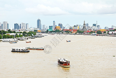 曼谷市与Chao Phraya河的空中透视地标旅行景观建造旅游首都天空交通市中心建筑图片