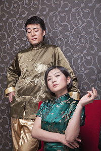 中华传统服装 酷情夫妇 肖像图片