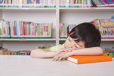 男孩沉睡在书上课堂睡眠童年摄影学生黑发学习短发橙子对象图片