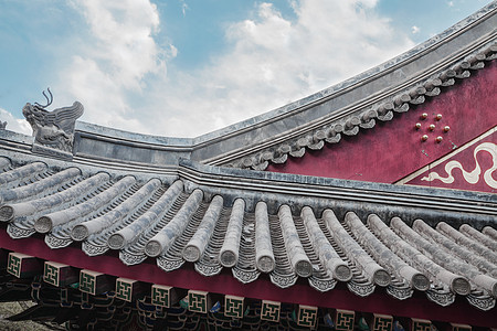 在中国大厦上 特写了板块的屋顶瓷砖野兽水平城市目的地建筑省会天空动物摄影文化图片