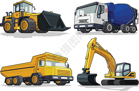 建筑机械 - 推土机 水泥车 拖运车和挖掘机图片