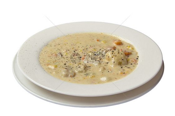 孤立的白种背景玉米土豆美食食物飞碟奶油状午餐宏观胡椒盘子图片