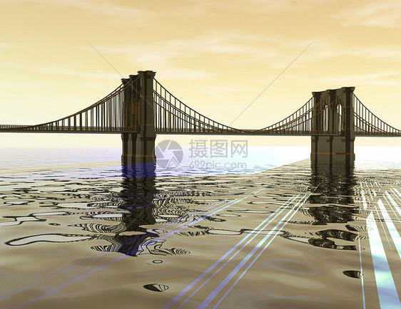 金金桥梦幻建筑插图交通渲染金子小路金桥地平线建筑学图片