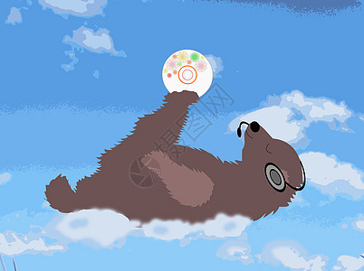 欢乐熊在云上 带着磁盘和耳机图片