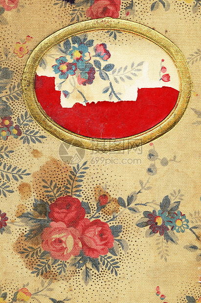 古老花岗花月日封面红色椭圆形日记树叶框架织物黄色玫瑰纺织品古董图片