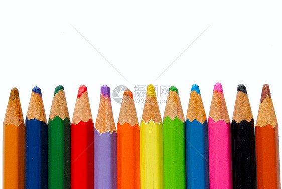 白色背景上分离的彩色蜡笔颜色插图木头黄色补给品创造力学校办公室彩虹绿色铅笔图片