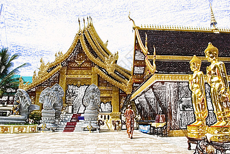 泰国Lamphun寺庙圣香阳隆奢华避难所佛教徒宗教旅行游客文化异国连体佛陀图片