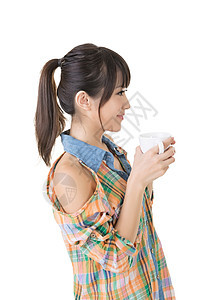喝咖啡或茶的亚洲女人图片