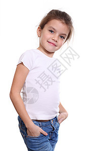 穿着蓝牛仔裤的漂亮小女孩肖像童年女儿孩子女性女孩蓝色头发生活牛仔裤图片
