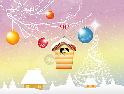 圣诞球雪橇猫头鹰插图鸟类分支机构庆典圣诞袜图片