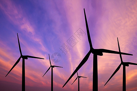 风力涡轮机发电机轮机团体涡轮摄影日落农场背光活力发电日出图片