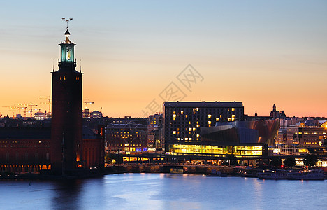 斯德哥尔摩市政厅建筑城市蓝色地标天空建筑物结构旅游市政地点图片
