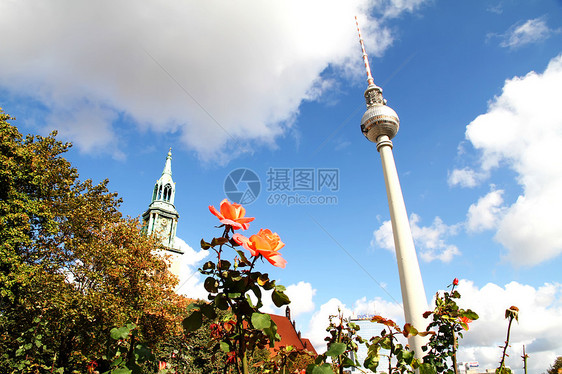 柏林和电视塔教会广场观光城市天线历史钟楼播送旅游建筑图片