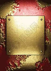 红色背景上的金色金属装饰品插图风格装饰框架黄色抛光艺术反射图片