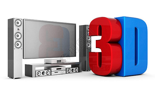 3d 金属徽标插图白色立体声娱乐技术红色按钮立体镜概念电视图片