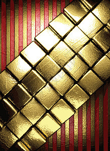 红色背景上的金色黄色抛光艺术金子框架金属反射装饰品风格奢华背景图片