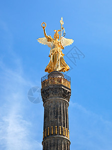 德国柏林的胜利专栏 德国首都旅游数字晴天雕塑建筑学柱子天空金色女神图片