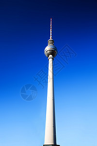 德国柏林Tv塔或Fersehturm地标城市天线天空全景教会大教堂旅游建筑蓝色图片