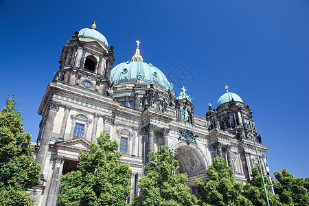 柏林大教堂 德国柏林多姆历史新教蓝色教会游客首都教区大教堂建筑学圆顶图片