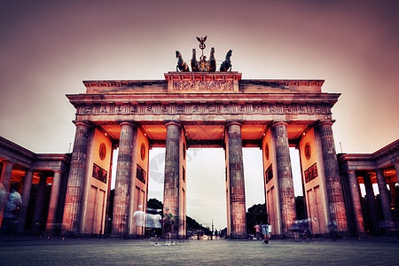 德国柏林勃兰登堡门柱子金子景观雕像日落中心首都晴天建筑广场图片