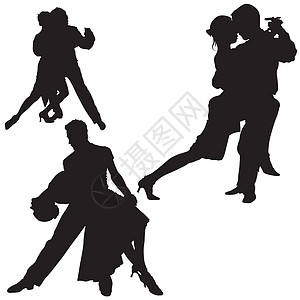 舞蹈休礼娱乐剪影舞蹈家探戈两人插图姿势派对黑色背光图片
