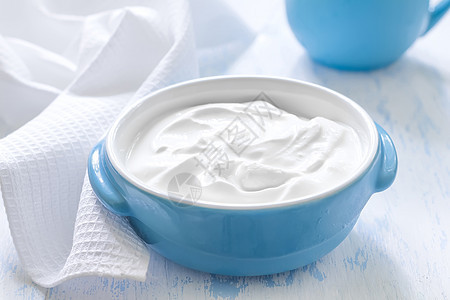 酸酸奶油酸奶牛奶蓝色烹饪饮食桌子低脂肪乡村奶制品勺子图片