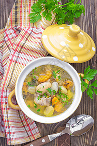 豆汤香菜香料土豆美食菜豆猪肉盘子厨房牛肉草本植物图片