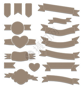 设置皮革丝带 古代标签 几何标志质量插图销售风格贴纸棕色徽章商业皮革网络图片