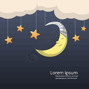 晚安月亮插图卡通片蓝色时间黄色天空月球星星微笑背景图片