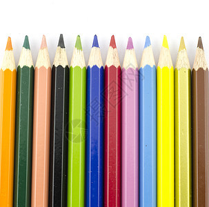 白背景上孤立的彩色铅笔大学教育蜡笔蓝色橙子彩虹素描调色板光谱紫色图片