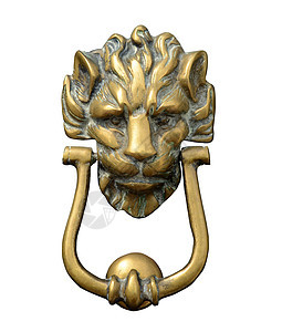 敲门机房子动物青铜狮子古董剪裁金属历史小路黄铜背景图片