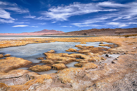 智利萨拉尔德塔拉湖荒野风景塔拉沙漠勘探蓝色池塘地形沼泽地区图片