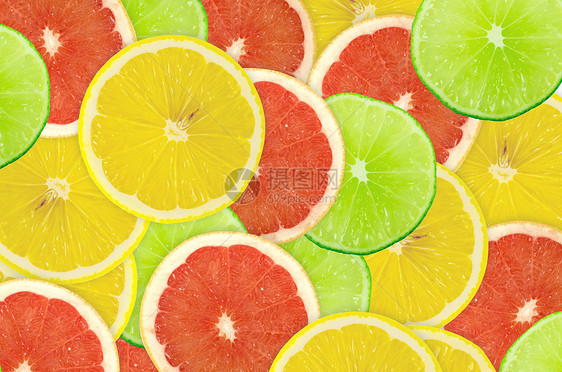 柑橘切片摘要背景 特写 工作室照片肉质黄色红色宏观橙子柠檬活力框架水果摄影图片