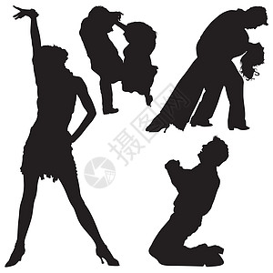 舞蹈休礼派对姿势夫妻同胞剪影伙伴插图娱乐黑色舞蹈家图片