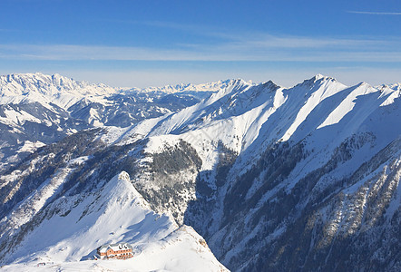 奥地利冰川的Kaprun滑雪度假胜地顶峰全景天空天际假期运动爬坡晴天阳光场景图片