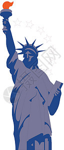 纽约市自由女神像女士旗帜太阳天际市中心中心海豹地标天空日落图片