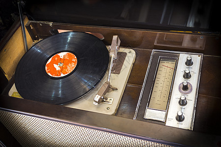 旧唱片播放器转盘乐器光盘留声机木头记录娱乐技术立体声古董图片