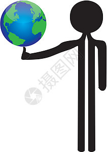 人与人同在他手中绿色男人思维平衡世界黑色土地地球红色背景图片