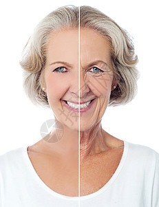 一位快乐的高级女士的肖像白色发型冒充工作室老年人女性皱纹老太太图片