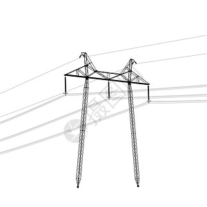 高压电力线的轮廓 矢量图电气工程黑色插图金属工业活力基础设施电源线变压器图片