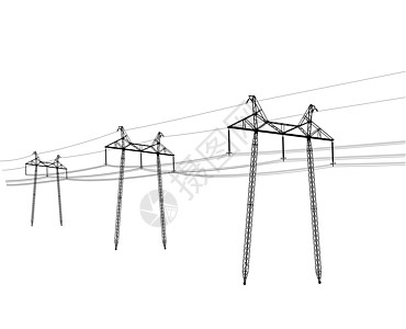高压电力线的轮廓 矢量图插图危险力量工业建造绝缘体技术基础设施电压接线图片